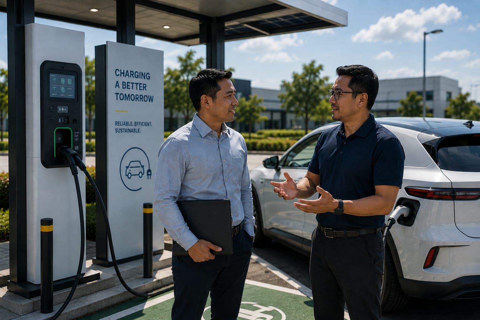 ICON consultant at an EV charging station